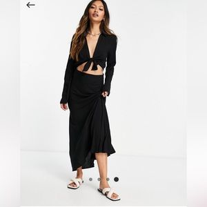 ASOS cut out midi shirt dress with knot front detail